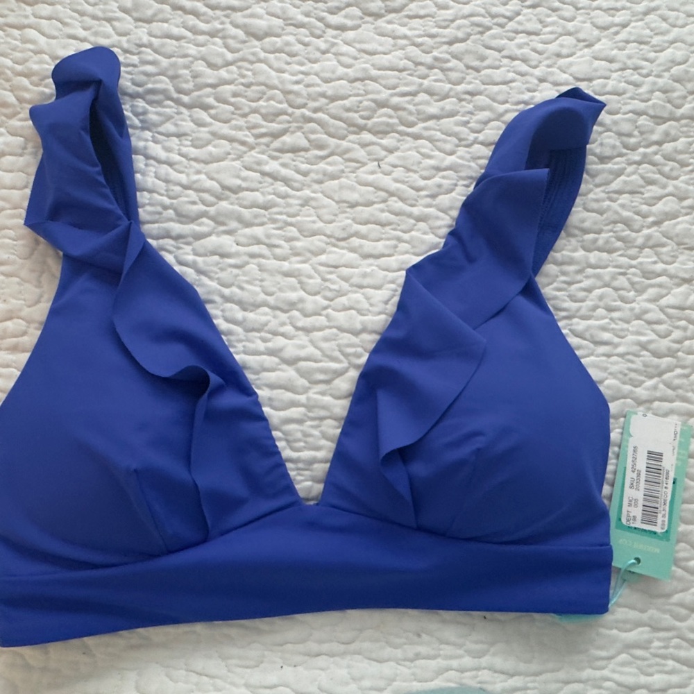 NEW Blue Ruffled Bikini Top by Sea Level Swim - very soft - beautiful